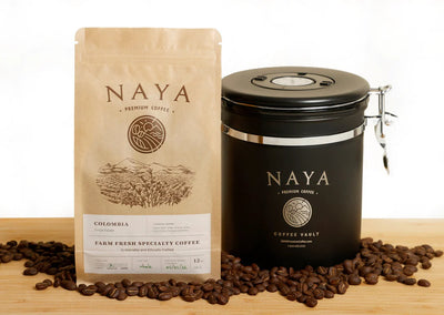 bag of naya coffee and coffee vault